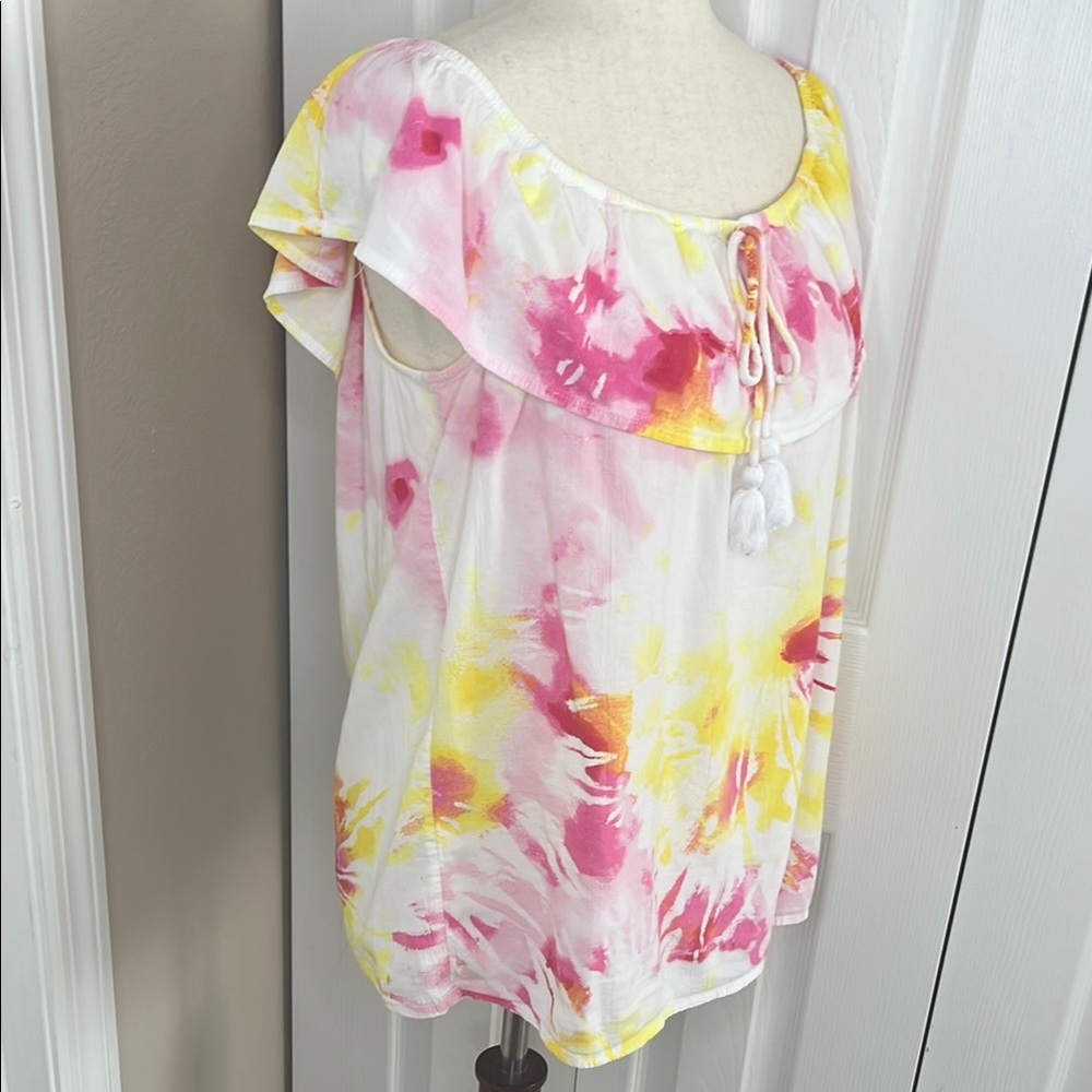 Tie-Dye Off-Shoulder Top - Pink and Yellow - Picture 4 of 8